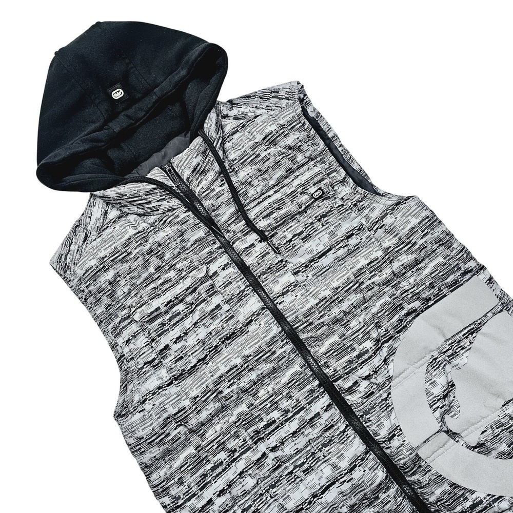 Ecko Unltd Puffer Vest Mens Small Black Gray Static Hooded Streetwear Y2K Staker